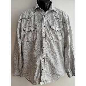 Red Ranch Shirt Mens L White Paisley Long Sleeve Western Snap Button-Up Graphic